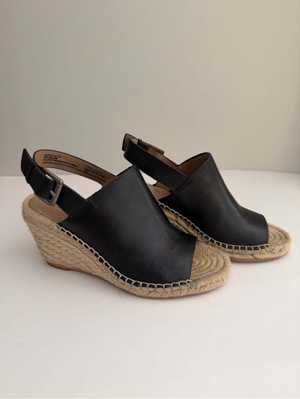Caslon Black Leather Espadrille Wedge Slingback